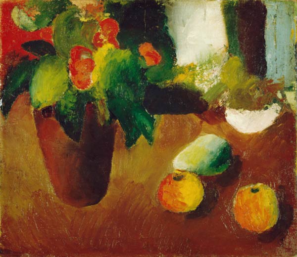 Quiet life with begonia, apples and pear from August Macke