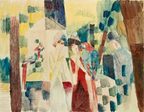 Two Woman and a Man with Parrots from August Macke