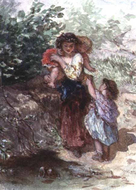 Girl standing with a Child on her Shoulders, another Child by her Side from Augustus Jules Bouvier