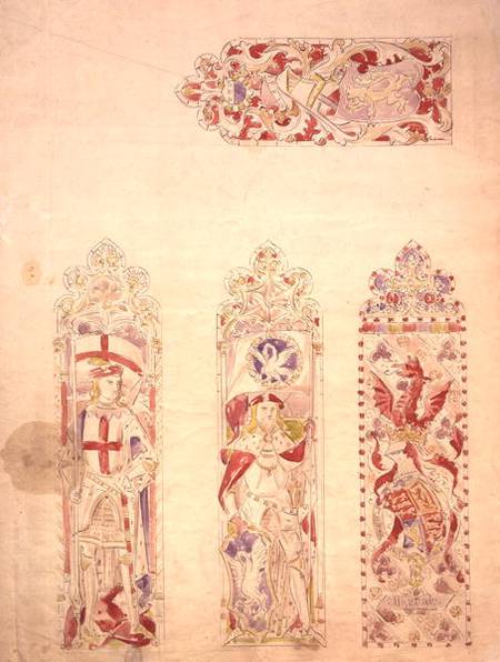 Stained glass window design for the Palace of Westminster (pen & ink and w/c on paper) from Augustus Welby Northmore Pugin