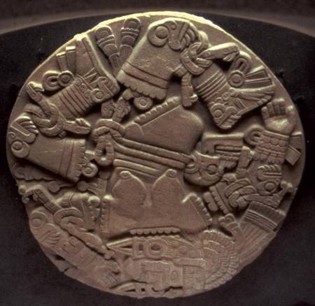 Carving of the dismemberment of the moon goddess Coyolxauhqui, found at the foot of the twin pyramid from Aztec