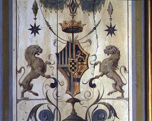 Painted window shutters depicting a coat of arms with two lions (tempera on wood) from Baldassarre Peruzzi