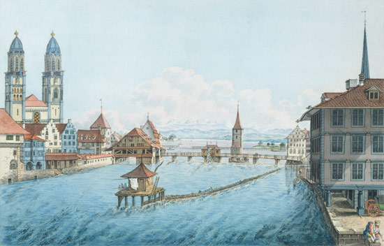 Zurich, Limmat and Fraumünster from Balthasar Anton Dunker