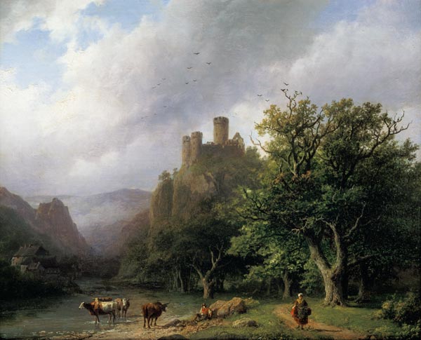 A River Landscape with a Ruined Castle from Barend Cornelisz. Koekkoek