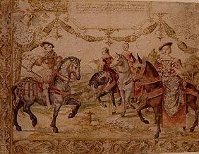 Johann Graf of Nassau with his wife as well as his nurse and sister-in-law to horse