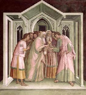 Judas Receiving Payment for his Betrayal, from a series of Scenes of the New Testament (fresco)