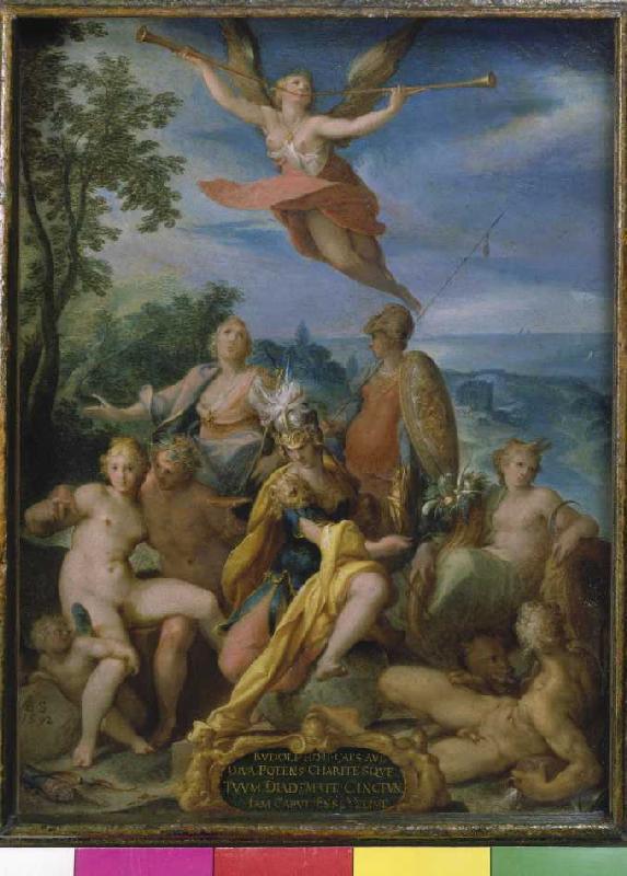 Allegory on emperors Rudolf II. for the completion of the diddling wars from Bartholomäus Spranger