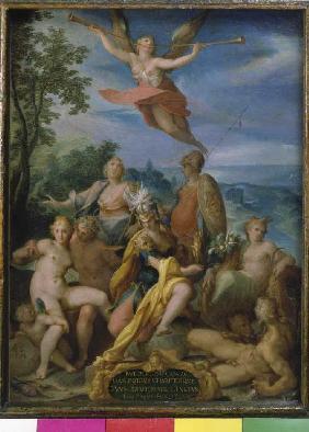 Allegory on emperors Rudolf II. for the completion of the diddling wars