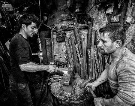 The traditional blacksmithing profession in the city of Mosul
