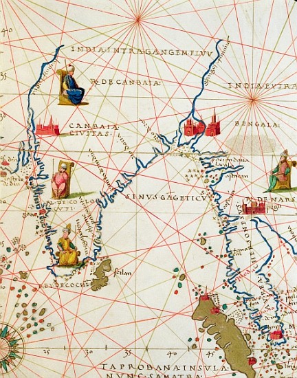 India and Malaysia, from an Atlas of the World in 33 Maps, Venice, 1st September 1553(detail from 33 from Battista Agnese
