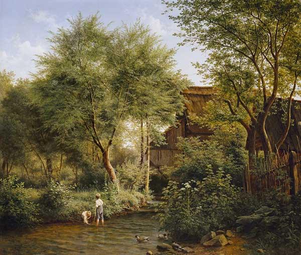Boys in the village brook.