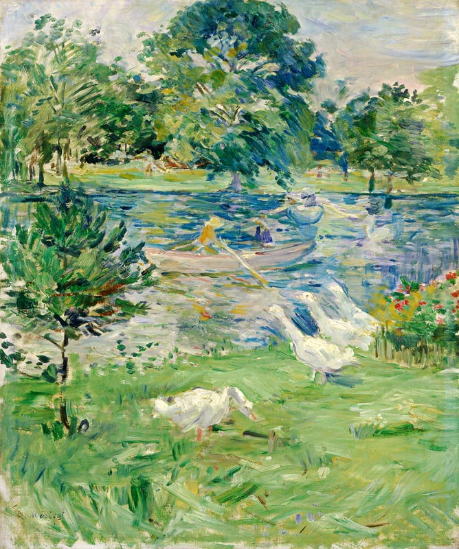 Girl in a boat with geese from Berthe Morisot