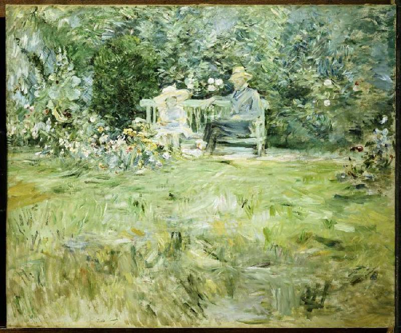 Major part father and child at the garden bank from Berthe Morisot