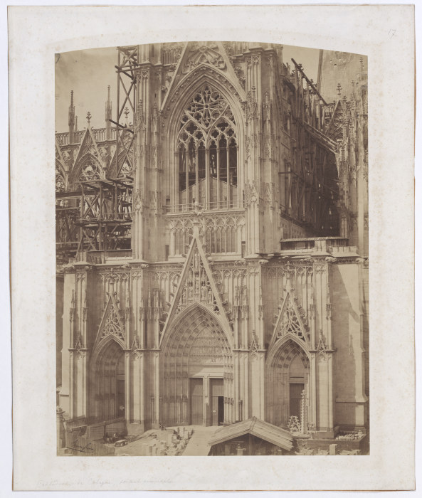 Cologne: The south facade of the cathedral under construction from Bisson Frères