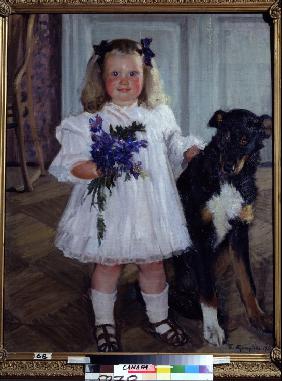 Portrait of the daughter Irina with the dog Shumka