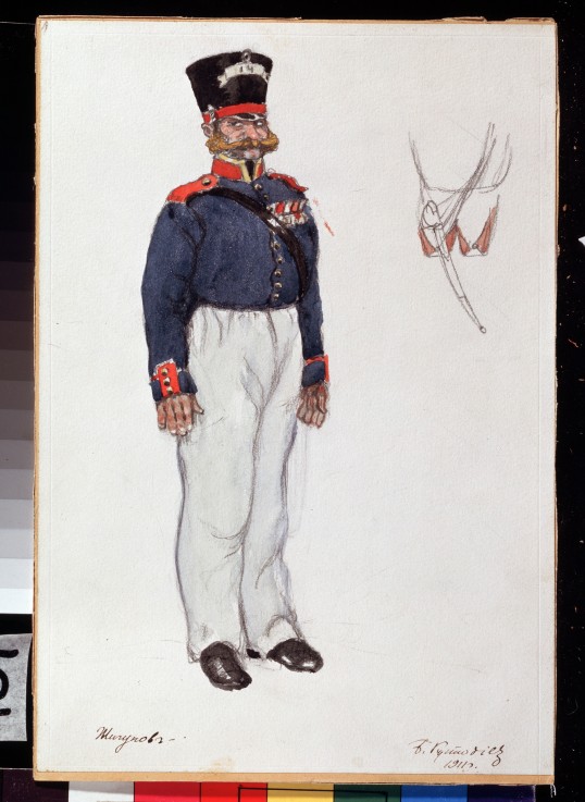 Costume design for the theatre play The fiery Heart by A. Ostrovsky from Boris Michailowitsch Kustodiew