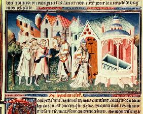 Ms Fr 2810 fol.274 Pilgrims in front of the Church of the Holy Sepulchre of Jerusalem (vellum)