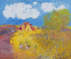 Summer Cottage, White Clouds (oil on canvas) 