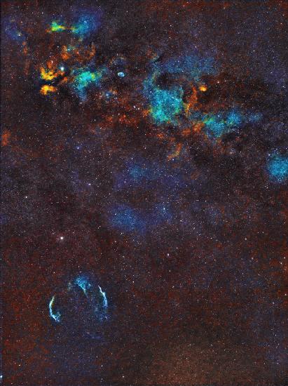 Veil Nebula, Sadr Region and Crescent Nebula