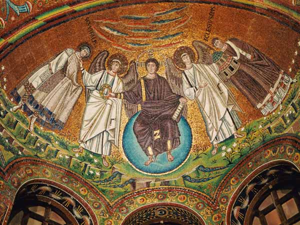 Christ surrounded by two angels, St. Vitalis and Bishop Ecclesius, from the apse from Byzantine School