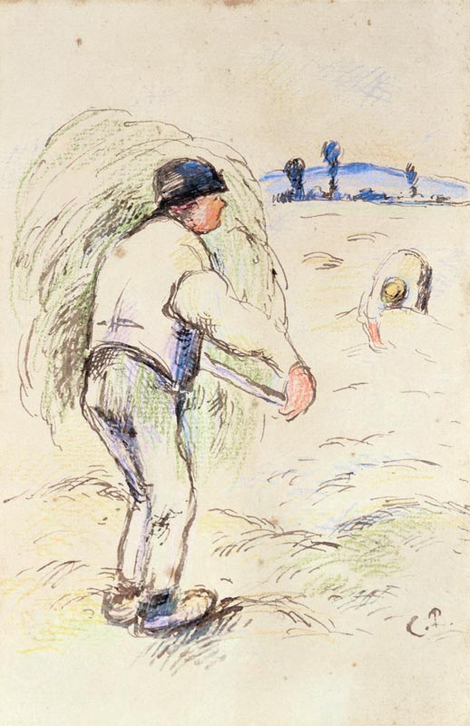 Peasants haymaking, c.1884 (w/c & ink on paper) from Camille Pissarro