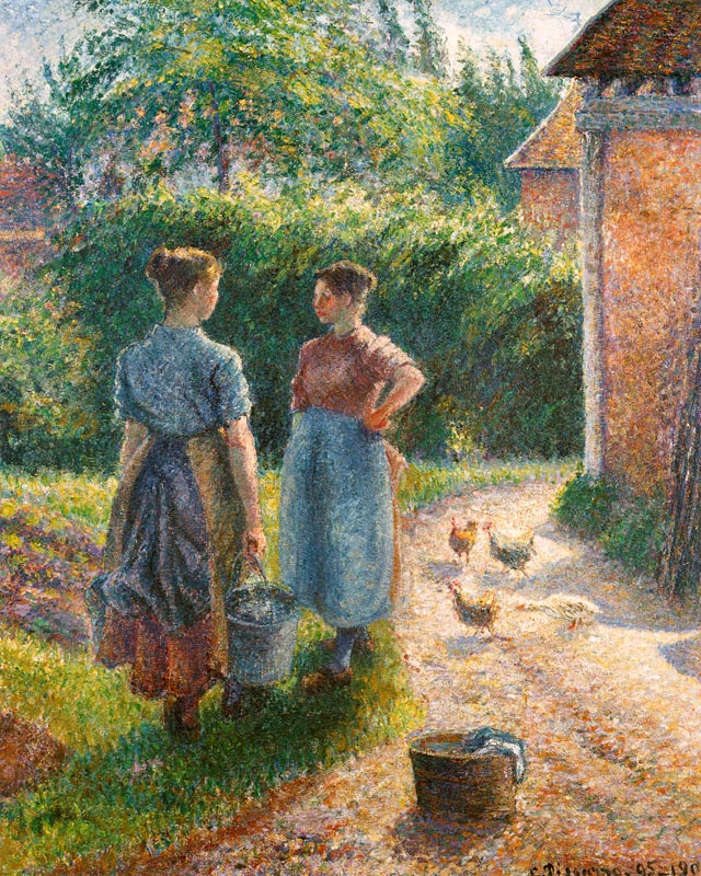 Talking smallholder girls on the farm, Eragny from Camille Pissarro