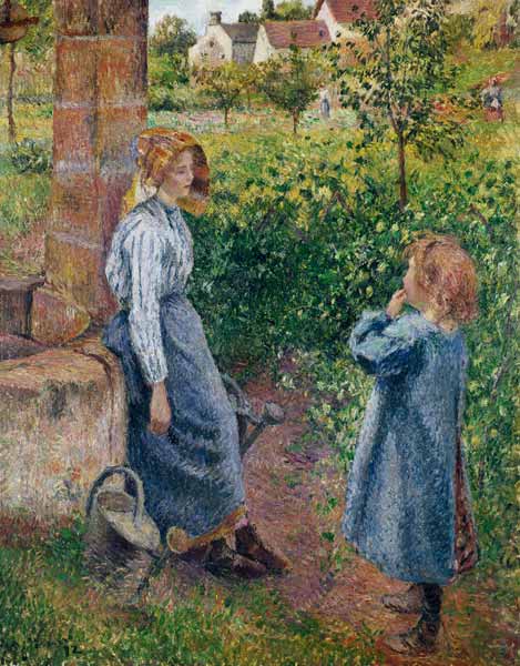 Junge Frau und Mädchen an einem Brunnen from Camille Pissarro