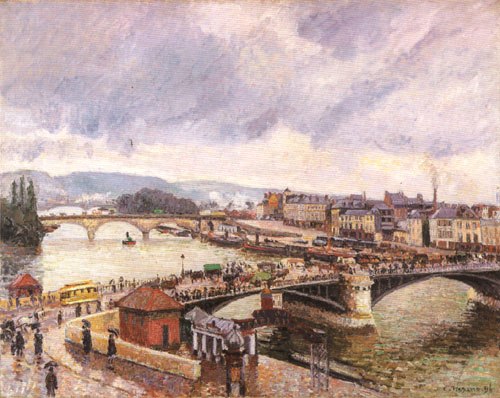 Look on the big bridge, Rouen, rain from Camille Pissarro