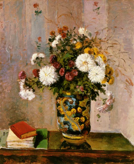 Bouquet of flowers: Chrysanthemums in a porcelain vase from Camille Pissarro