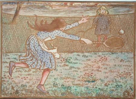 Girls Playing Tennis, from 'Woodcuts in Line and Colours' from Camille Pissarro