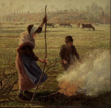 White Frost, woman breaking wood from Camille Pissarro