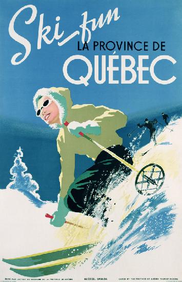 Poster advertising skiing holidays in the province of Quebec