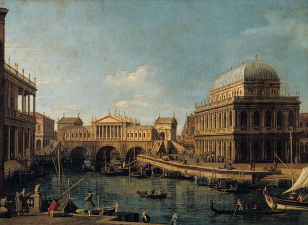 Capriccio with the Ponte di Rialto in Venice after the design of Andrea Palladio and the Basilica in from Giovanni Antonio Canal (Canaletto)