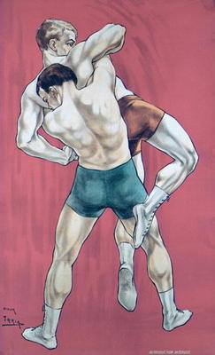 Wrestling (colour litho) from Candido Aragonez de Faria