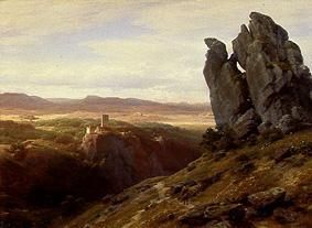 Low mountain range landscape with ruins of a castle from Carl Friedrich Lessing