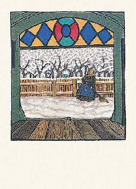 Snow-swept woman. Christmas card of the Wiener Werkstätten, No.762