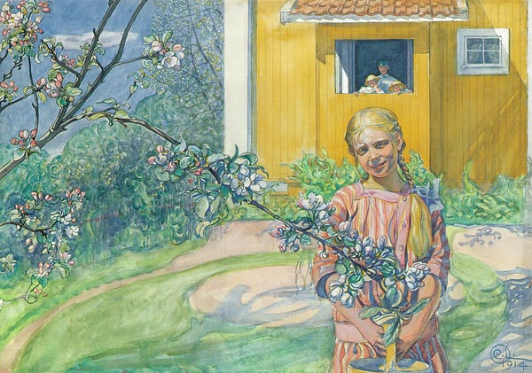 Mädchen mit einem blühenden Apfelzweig from Carl Larsson