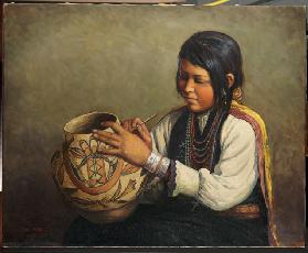 Isleta Pottery Maker, Pueblo of Isleta, New Mexico (oil on canvas)