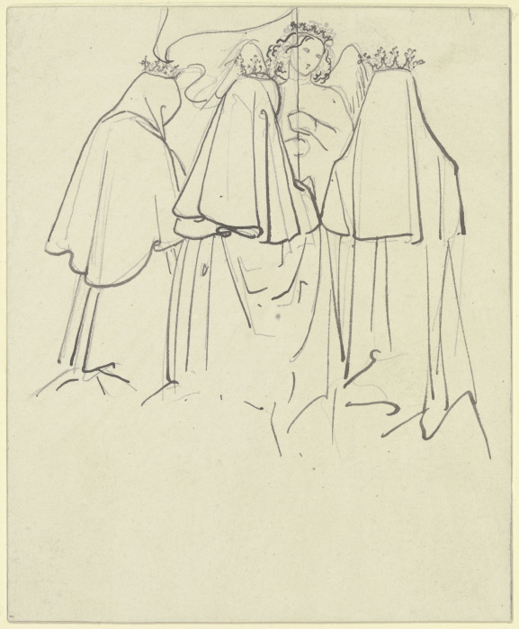 Drei gekrönte Frauen knien vor einem Engel, der eine Fahne schwingt from Carl Philipp Fohr