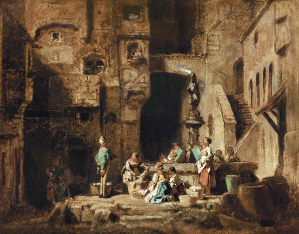 Laundry grooves at the fountain from Carl Spitzweg