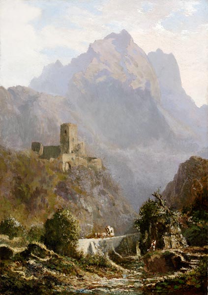 Romantische Abendlandschaft in Südtirol (Post im Gebirge). from Carl Spitzweg