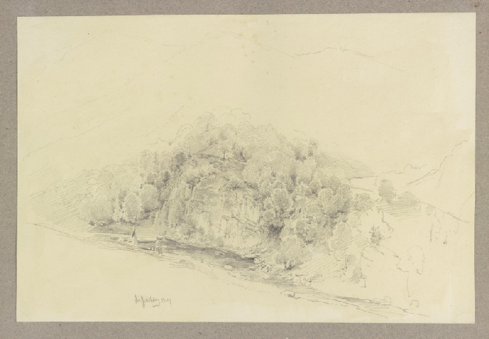 Bewaldeter Bergrücken, zu einem Fluss steil abfallend from Carl Theodor Reiffenstein