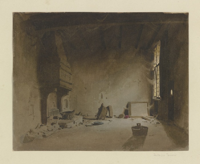 Verwahrloster Raum mit Kamin in einem Palazzo in Venedig from Carl Theodor Reiffenstein