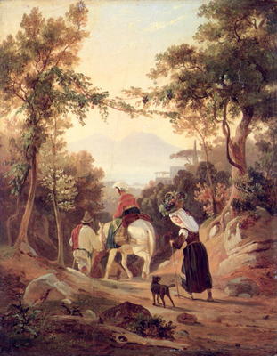 Italian Landscape with Peasants, c.1845 (oil on wood) from Carl Wilhelm Götzloff