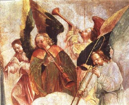 Four angels playing instruments (fresco) (detail from Carlos