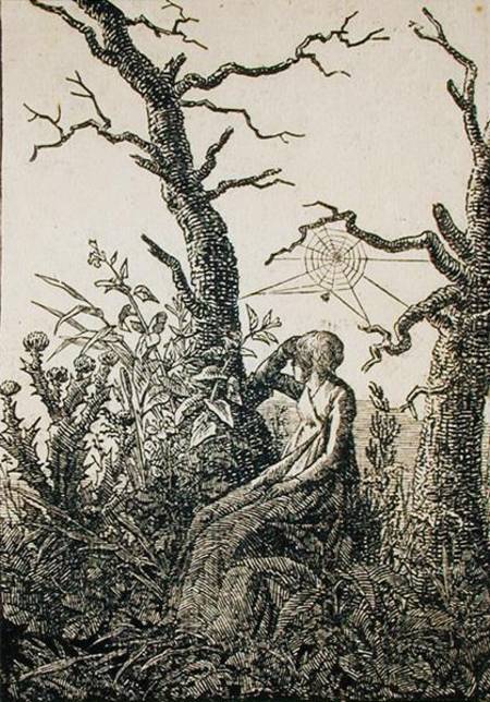 The Woman with a Spider's Web in the middle of Leafless Trees from Caspar David Friedrich