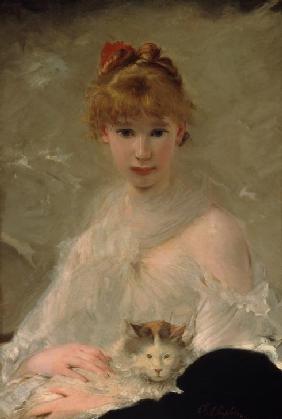 Portrait of a young woman with cat