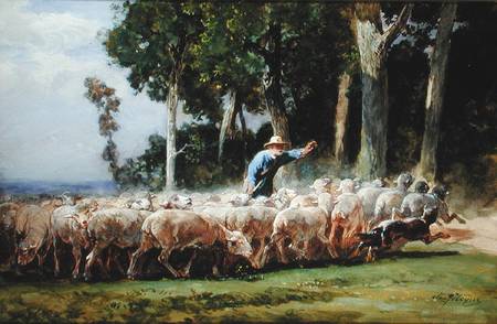 A Shepherd with a Flock of Sheep from Charles Emile Jacques