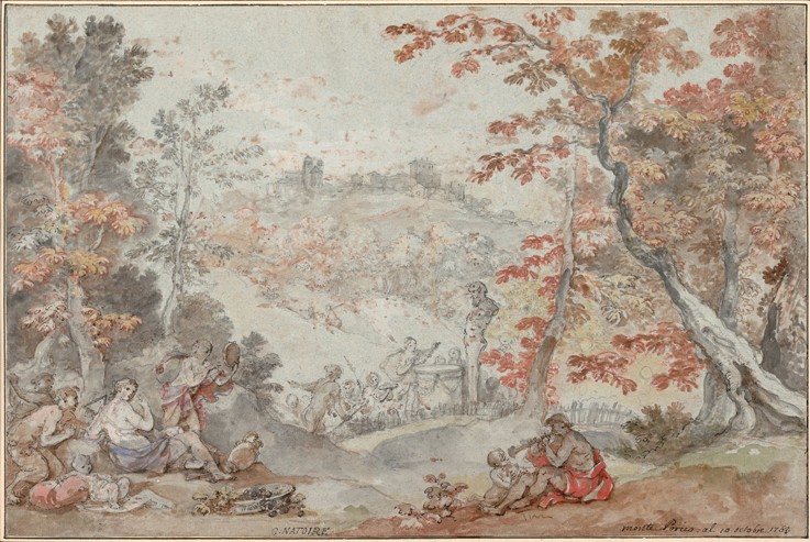 Italian Fall Landscape with Monte Porzio and an Offering to Pan from Charles Joseph Natoire