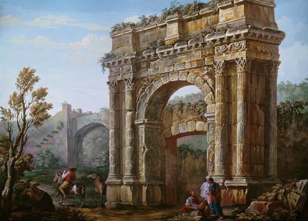 Peasants Near the Arch of Sergius at Poia from Charles Louis Clerisseau